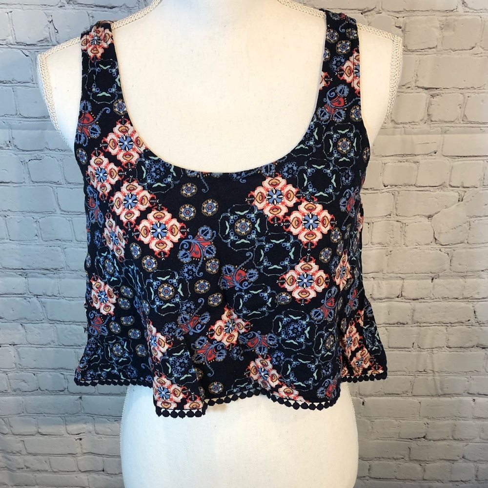 MUDD Tank Top Cropped Navy Medallion Print-S